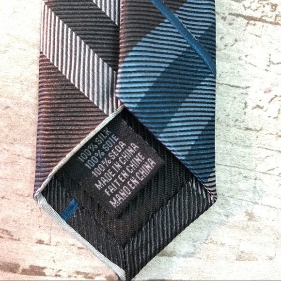 Plaid Men’s Silk Tie Blue Gray Beene - Picture 6 of 7